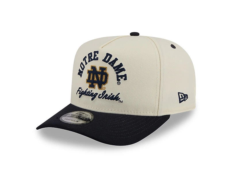 Notre Dame Fighting Irish Chrome and Navy Arched New Era 9FIFTY A-Frame Snapback Hat
