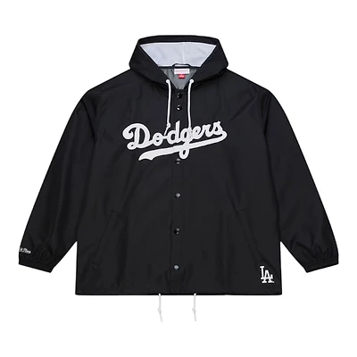Los Angeles Dodgers Black and White Coaches Full-Snap Hooded Windbreaker Mitchell & Ness Jacket