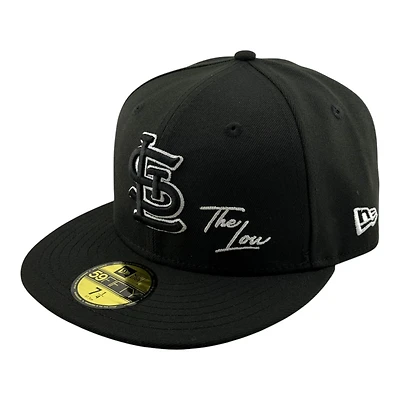 St. Louis Cardinals Black Logo White Outline with "The Lou" Script UV New Era 59FIFTY Fitted Hat