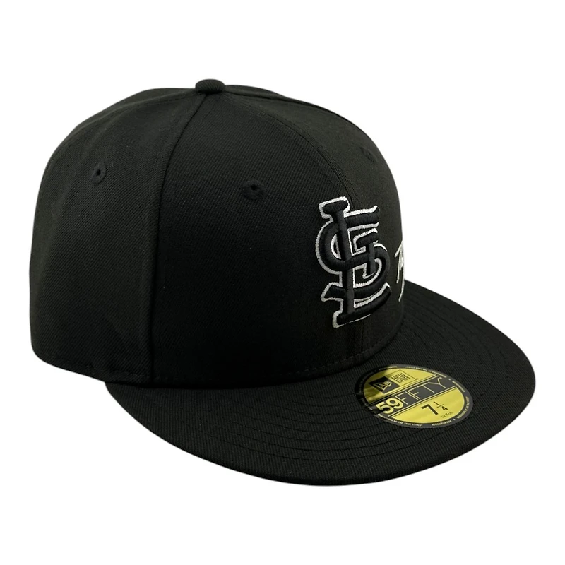 St. Louis Cardinals Black Logo White Outline with "The Lou" Script UV New Era 59FIFTY Fitted Hat