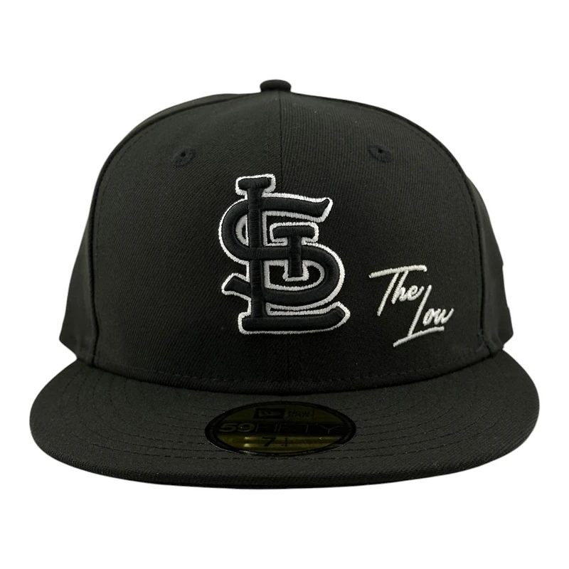 St. Louis Cardinals Black Logo White Outline with "The Lou" Script UV New Era 59FIFTY Fitted Hat