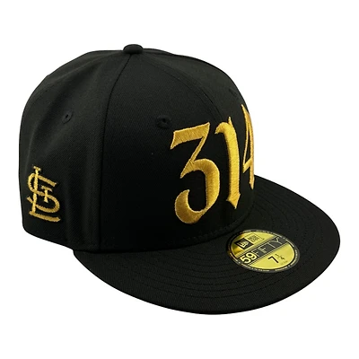 St. Louis Cardinals Black with Gold 314 Front Logo STL Side Patch No Batterman UV New Era 59FIFTY Fitted Hat