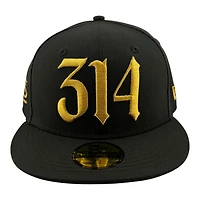 St. Louis Cardinals Black with Gold 314 Front Logo STL Side Patch No Batterman UV New Era 59FIFTY Fitted Hat