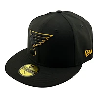 St. Louis Blues Black with Gold Outline Logo Gray UV New Era 59FIFTY Fitted Hat