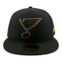 St. Louis Blues Black with Gold Outline Logo Gray UV New Era 59FIFTY Fitted Hat