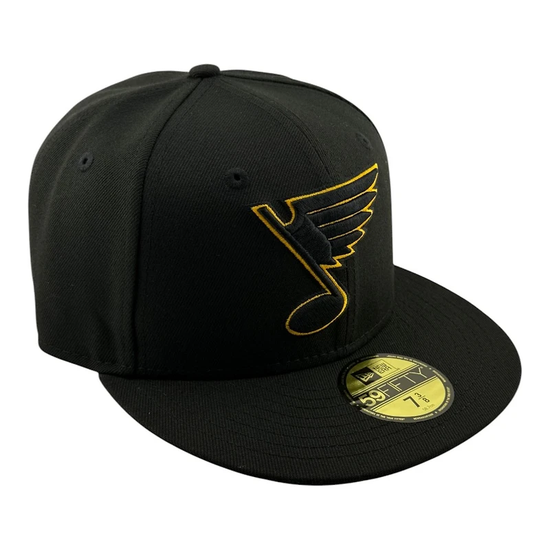 St. Louis Blues Black with Gold Outline Logo Gray UV New Era 59FIFTY Fitted Hat