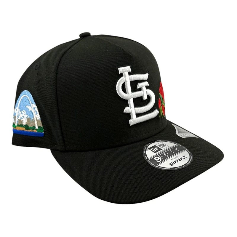 St. Louis Cardinals Black and White Logo with Rose Arch Side Patch New Era 9FIFTY A-Frame Snapback Hat