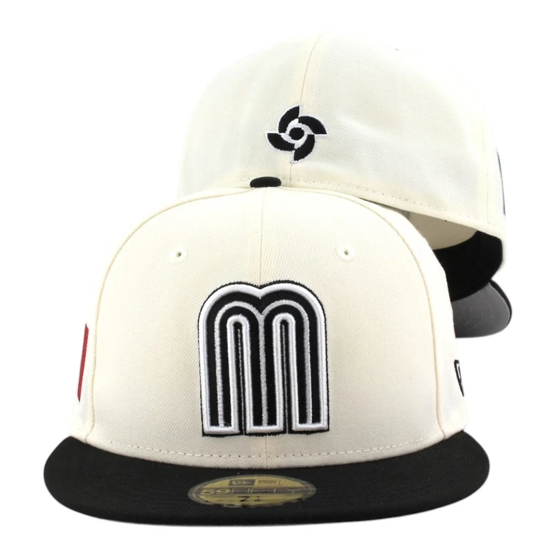 Team Mexico Chrome and Black with White Outline 2026 World Baseball Classic WBC Gray UV New Era 59FIFTY Fitted Hat