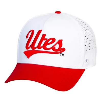 Utah Utes White Red Performance Script Woodn Grail Snapback Hat