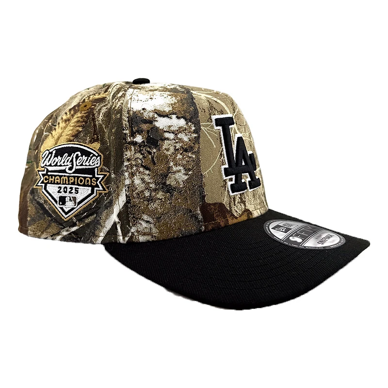 Los Angeles Dodgers Realtree Camo and Black 2025 World Series Champions Patch Black UV New Era 9FIFTY A-Frame Snapback Hat