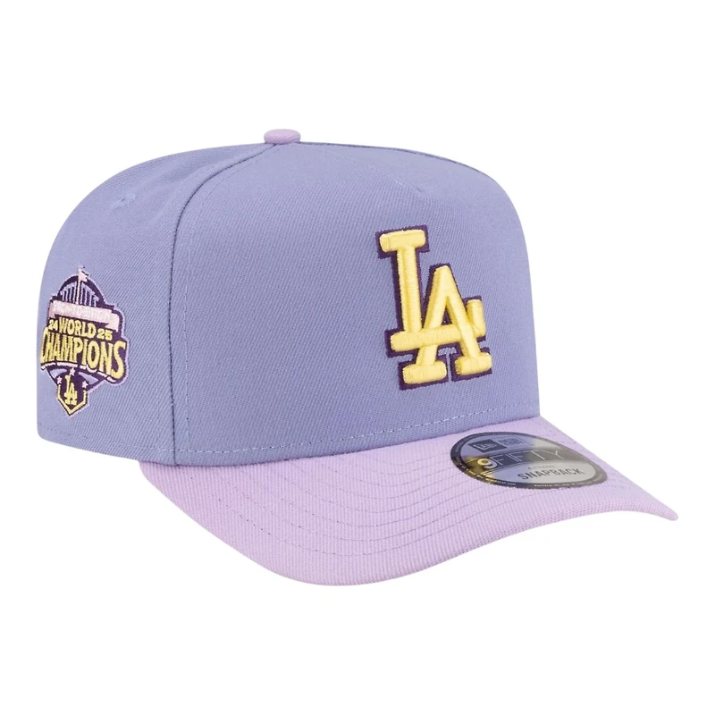 Los Angeles Dodgers Lavender 2024-25 Back to Back Champions Patch New Era 9FIFTY A-Frame Snapback Hat