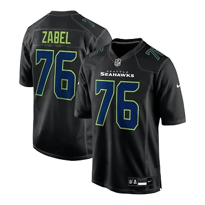 Seattle Seahawks Grey Zabel Nike Carbon Black Fashion Game Jersey