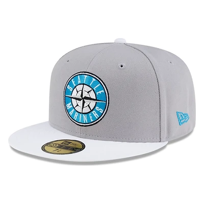 Seattle Mariners Gray Two Tone Circle Compass Logo New Era 59FIFTY Fitted Hat