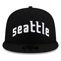 Seattle Mariners Black and White Lowercase Wordmark New Era 59FIFTY Fitted Hat