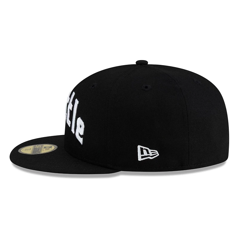 Seattle Mariners Black and White Lowercase Wordmark New Era 59FIFTY Fitted Hat
