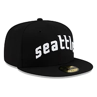 Seattle Mariners Black and White Lowercase Wordmark New Era 59FIFTY Fitted Hat