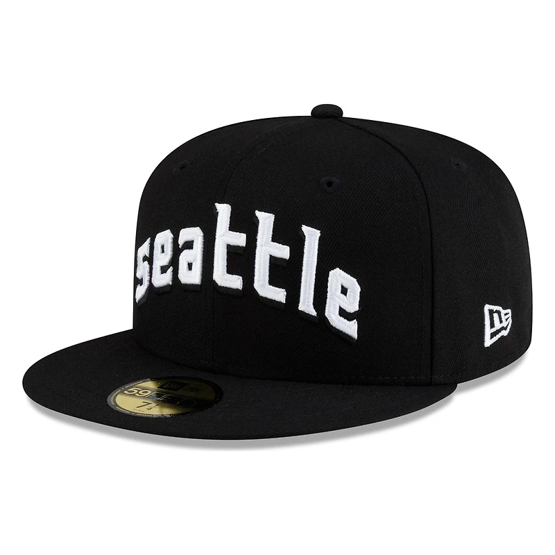 Seattle Mariners Black and White Lowercase Wordmark New Era 59FIFTY Fitted Hat