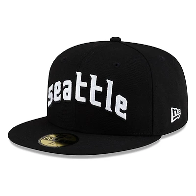 Seattle Mariners Black and White Lowercase Wordmark New Era 59FIFTY Fitted Hat