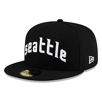 Seattle Mariners Black and White Lowercase Wordmark New Era 59FIFTY Fitted Hat