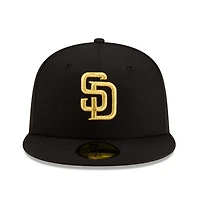 San Diego Padres Black with Gold Logo Gray UV New Era 59FIFTY Fitted Hat