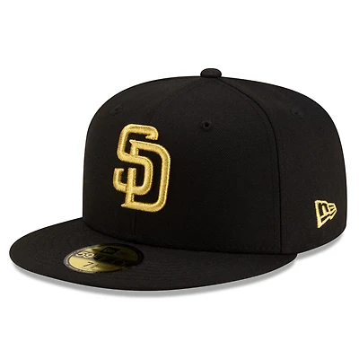 San Diego Padres Black with Gold Logo Gray UV New Era 59FIFTY Fitted Hat