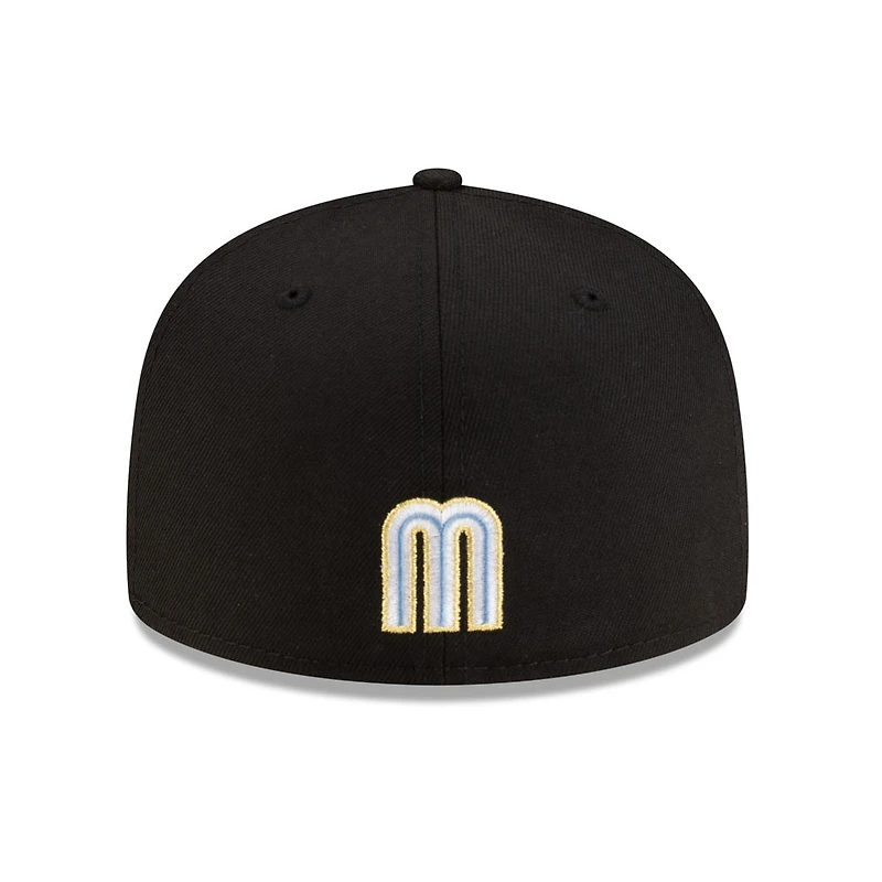 Mexico Black with Gold and Blue M Logo Flag Side Patch Batterman Icy UV New Era 59FIFTY Fitted Hat
