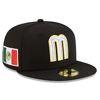 Mexico Black with Gold and Blue M Logo Flag Side Patch Batterman Icy UV New Era 59FIFTY Fitted Hat