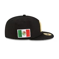 Mexico Black with Gold and Blue M Logo Flag Side Patch Batterman Icy UV New Era 59FIFTY Fitted Hat