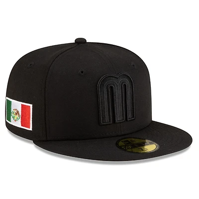 Mexico All Black Flag Side Patch Batterman Gray UV New Era 59FIFTY Fitted Hat