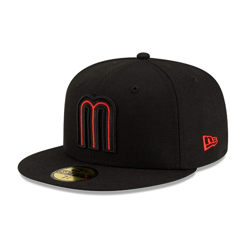 Mexico All Black with Red Inner Glow Outline Flag Side Patch Batterman Gray UV New Era 59FIFTY Fitted Hat