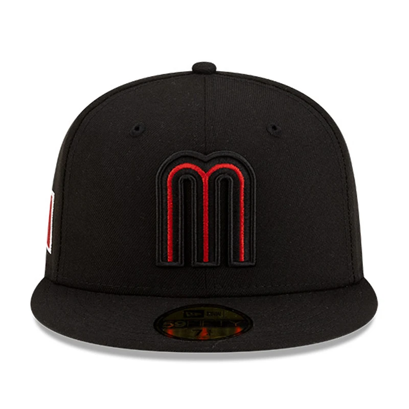 Mexico All Black with Red Inner Glow Outline Flag Side Patch Batterman Gray UV New Era 59FIFTY Fitted Hat