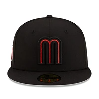 Mexico All Black with Red Inner Glow Outline Flag Side Patch Batterman Gray UV New Era 59FIFTY Fitted Hat