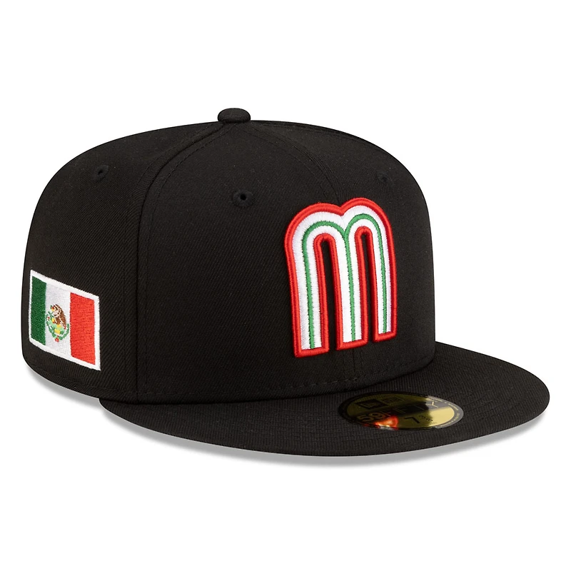 Mexico Black with Red Outline Logo Flag Side Patch Batterman Gray UV New Era 59FIFTY Fitted Hat