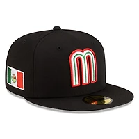 Mexico Black with Red Outline Logo Flag Side Patch Batterman Gray UV New Era 59FIFTY Fitted Hat
