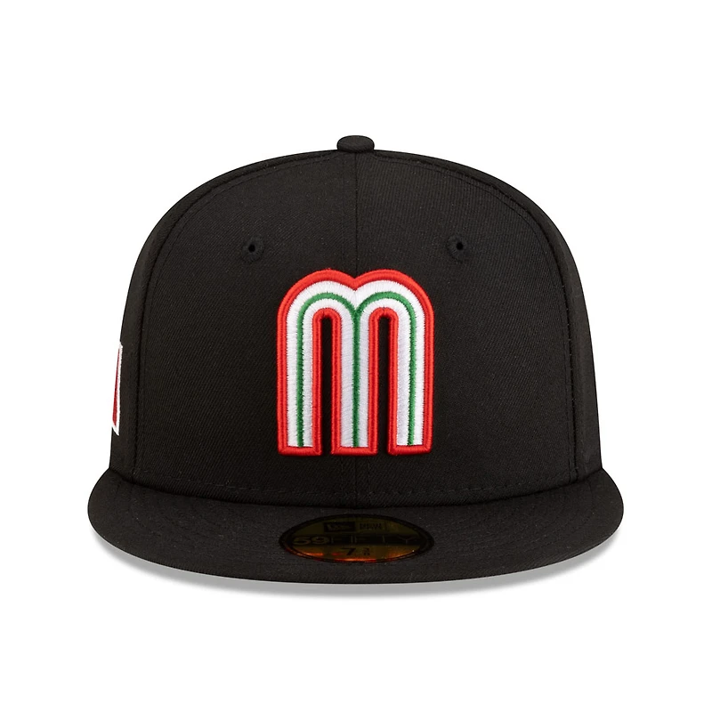 Mexico Black with Red Outline Logo Flag Side Patch Batterman Gray UV New Era 59FIFTY Fitted Hat