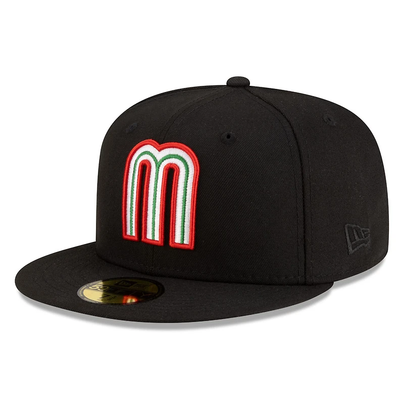 Mexico Black with Red Outline Logo Flag Side Patch Batterman Gray UV New Era 59FIFTY Fitted Hat