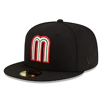 Mexico Black with Red Outline Logo Flag Side Patch Batterman Gray UV New Era 59FIFTY Fitted Hat