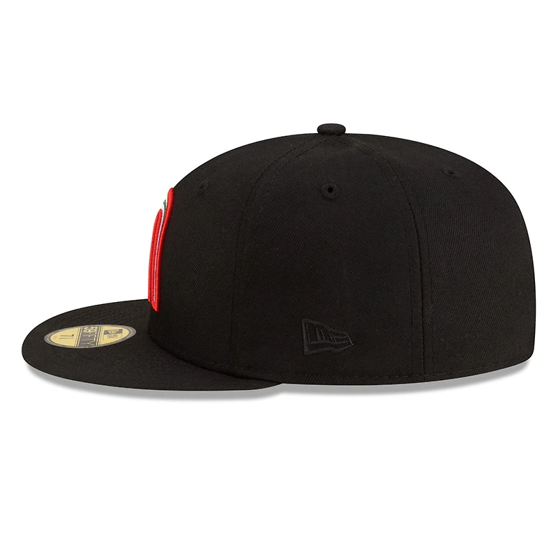 Mexico Black with Red Outline Logo Flag Side Patch Batterman Gray UV New Era 59FIFTY Fitted Hat