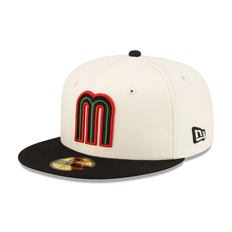 Mexico Chrome and Black 2Tone Red Outline Flag Side Patch Batterman Green UV New Era 59FIFTY Fitted Hat