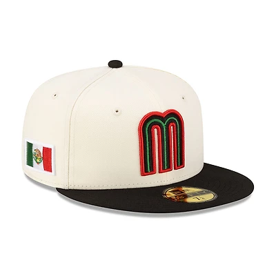 Mexico Chrome and Black 2Tone Red Outline Flag Side Patch Batterman Green UV New Era 59FIFTY Fitted Hat