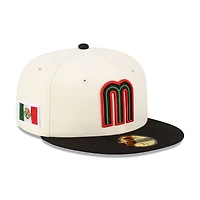 Mexico Chrome and Black 2Tone Red Outline Flag Side Patch Batterman Green UV New Era 59FIFTY Fitted Hat