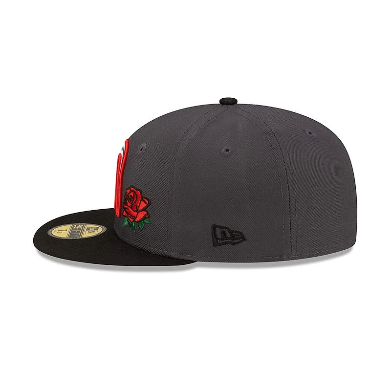 Mexico Graphite and Black with Rose Flag Patch Batterman Gray UV New Era 59FIFTY Fitted Hat