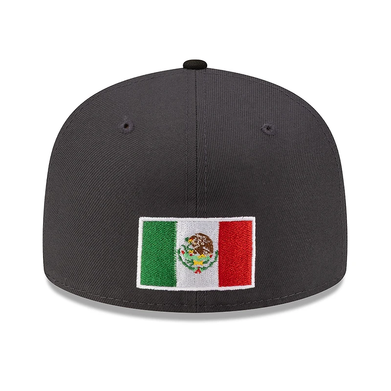 Mexico Graphite and Black with Rose Flag Patch Batterman Gray UV New Era 59FIFTY Fitted Hat