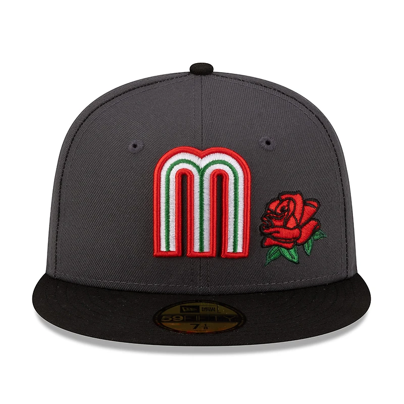 Mexico Graphite and Black with Rose Flag Patch Batterman Gray UV New Era 59FIFTY Fitted Hat