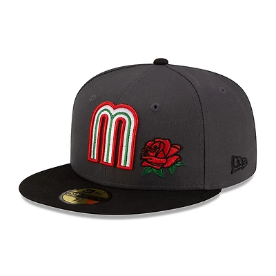 Mexico Graphite and Black with Rose Flag Patch Batterman Gray UV New Era 59FIFTY Fitted Hat