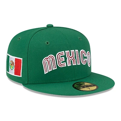 Mexico Green Wordmark Logo Flag Side Patch M Batterman Gray UV New Era 59FIFTY Fitted Hat