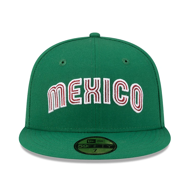 Mexico Green Wordmark Logo Flag Side Patch M Batterman Gray UV New Era 59FIFTY Fitted Hat