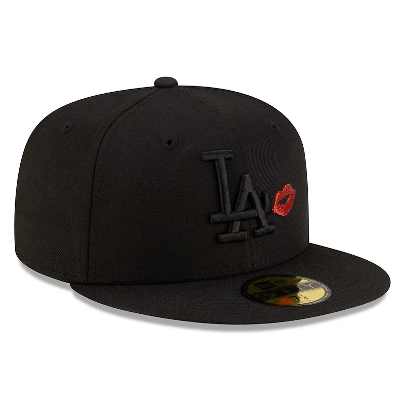 Los Angeles Dodgers All Black with Red Lips Gray UV New Era 59FIFTY Fitted Hat