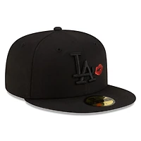 Los Angeles Dodgers All Black with Red Lips Gray UV New Era 59FIFTY Fitted Hat