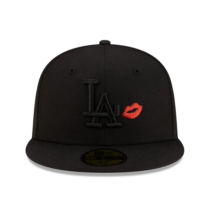 Los Angeles Dodgers All Black with Red Lips Gray UV New Era 59FIFTY Fitted Hat